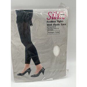 Vintage Silik Footless Tights With Elastic Lace WHITE One Size  Nylon NOS Unused